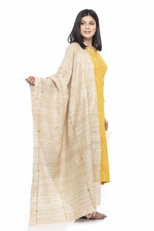 A R SILK Women’s Ghicha Silk Beige Zari Embroidery Dupatta