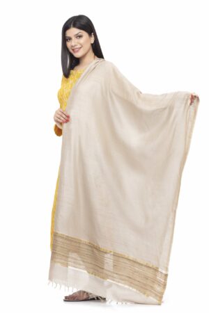 A R SILK Women’s Tussar Silk Beige self Dupatta # Party Wear