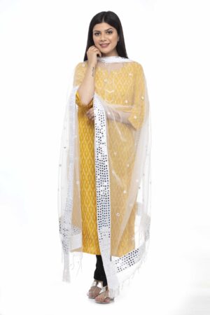 A R SILK Women’s Orgenza White Silver Gota Patti Dupatta # Party Wear