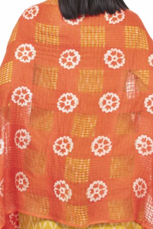 A R SILK Women’s Cotton Orange Batik Print Dupatta # Party Wear