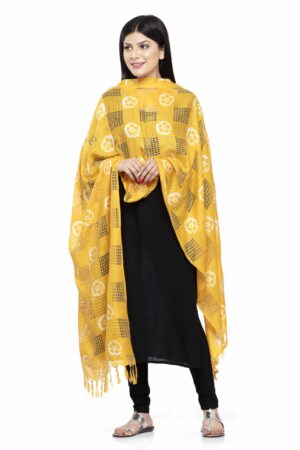 A R SILK Women’s Cotton Yellow Batik Print Dupatta # Party Wear