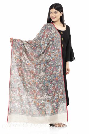 A R SILK Women’s Tussar Silk Multi Madhubani Print Party Wear Dupatta