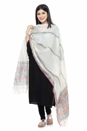 A R SILK Women’s Tussar Silk Multi Madhubani Print Dupatta # Party Wear