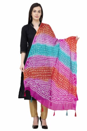 A R SILK Bandhej Multi Tasal Fancy Dupatta Color Multi color Dupatta/Chunni