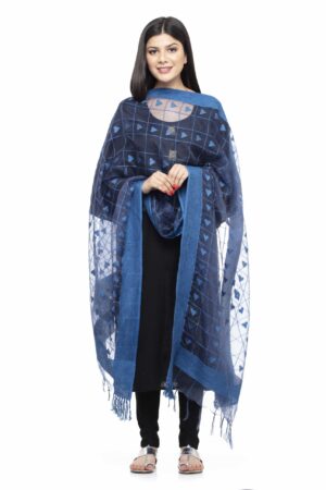 A R SILK Women’s Orgenza Royal Blue self Dupatta # Party Wear