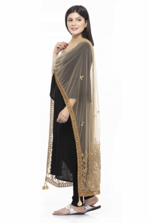 A R SILK Women’s Net Golden Nett Embroidery Work Dupatta # Bridle Dupatta