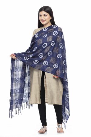 A R SILK Women’s Cotton Navy Blue Batik Print Dupatta