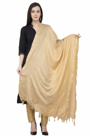 A R SILK Golden Border Regular Dupatta Color Golden Dupatta/Chunni