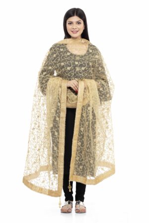 A R SILK Women’s Net Golden Gota Work Dupatta # Bridle Dupatta