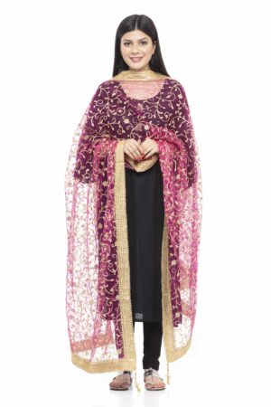 A R SILK Women’s Net Magemta Embroidery Work Dupatta # Bridle Dupatta