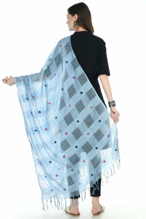 A R SILK Women’s Cotton Grey Mirror Work Dupatta # Regular Dupatta