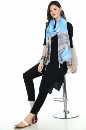 A R SILK Women’s Modal Cotton Blue Print Dupatta # Regular Dupatta