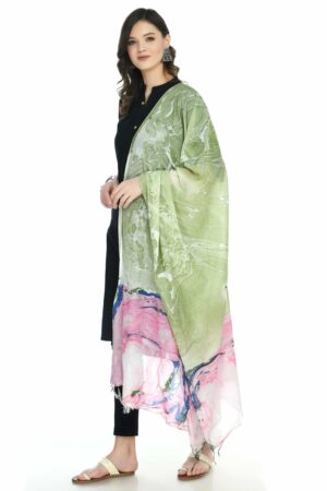 A R SILK Women’s Modal Cotton Green Print Dupatta # Regular Dupatta