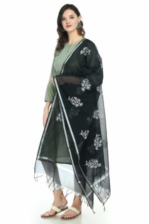 A R SILK Women’s Chanderi Black Thread Embroidery Work Dupatta # Regular Dupatta