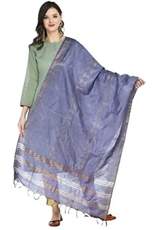 A R SILK Women’s Cotton Light Purple Zari Work Dupatta # Regular Dupatta