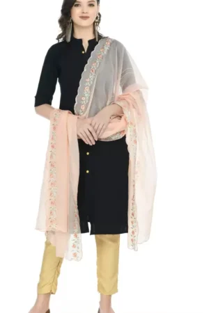 A R SILK Women’s Kota Doria Peach Thread Embroidery Work Dupatta # Party Wear