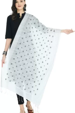 A R SILK Women’s Modal Cotton White Buti Design Dupatta # Regular Dupatta