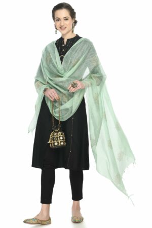 A R SILK Women’s Siroski Work Light Green Colour Cota Cotton Fancy Dupatta/Chunnis