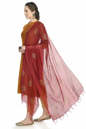 A R SILK Women’s Siroski Work Maroon Colour Cota Cotton Fancy Dupatta/Chunnis