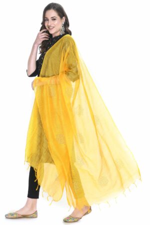 A R SILK Women’s Siroski Work Yellow Colour Cota Cotton Fancy Dupatta/Chunnis