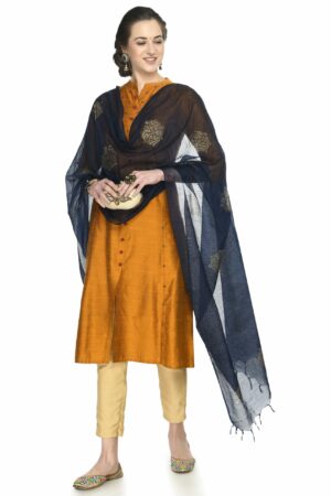 A R SILK Women’s Siroski Work Navy Colour Cota Cotton Fancy Dupatta/Chunnis