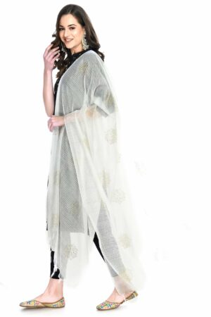 A R SILK Women’s Siroski Work White Colour Cota Cotton Fancy Dupatta/Chunnis