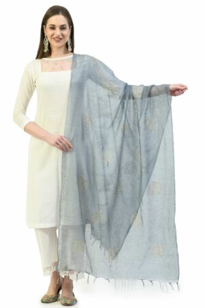 A R SILK Women’s Siroski Work Grey Colour Cota Cotton Fancy Dupatta/Chunnis