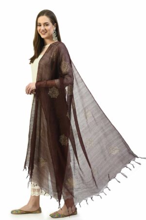 A R SILK Women’s Siroski Work Coffee Colour Cota Cotton Fancy Dupatta/Chunnis