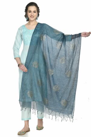 A R SILK Women’s Siroski Work Blue Colour Cota Cotton Fancy Dupatta/Chunnis