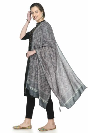 A R Silk Women’s Printed Grey Colour Cotton Regular Dupatta/Chunnis