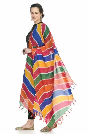 A R Silk Women’s Leheriya Print Multi Colour Cotton Regular Dupatta/Chunnis