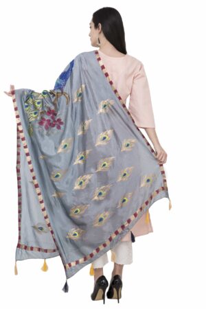 A R SILK Silk Peacock Multi Fancy Dupatta Color Grey Dupatta/Chunni