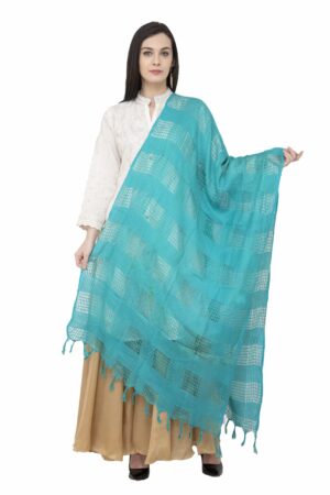 A R SILK Window Square Regular Dupatta Rama Green Color Dupatta/Chunni