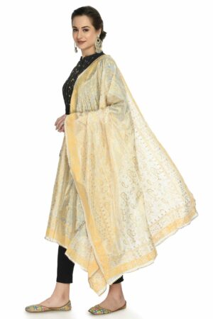 A R SILK Women’s Gold Block Print White Colour Silk Fancy Dupattas/Chunnis