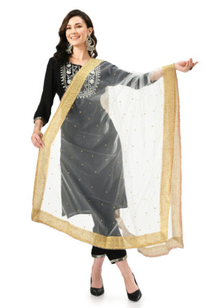 A R Silk Women’s Net Embellished Stone Work With Lace fancy Dupatta