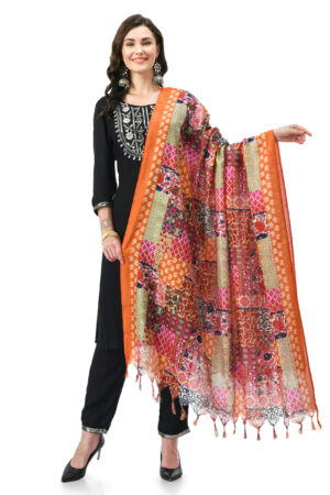 A R Silk Women’s Blend Silk Digital Print Regular Dupatta