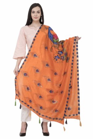 A R SILK Silk Peacock Multi Fancy Dupatta Color Orange Dupatta/Chunni