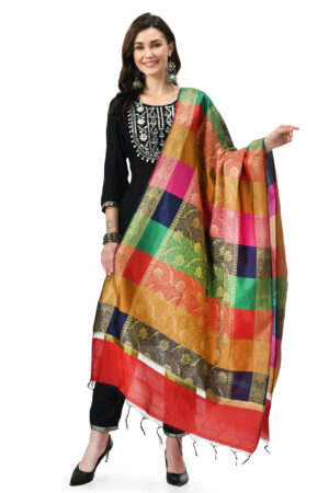 A R Silk Women’s VNS Silk Gold Weaving Faccy Dupatta