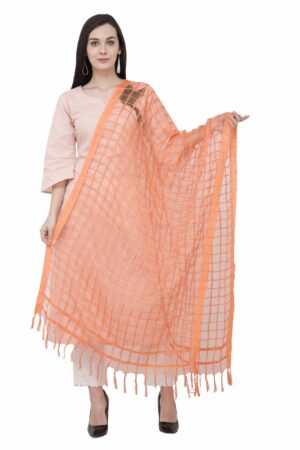 A R SILK Cotton square Regular Dupatta Color Peach Dupatta/Chunni