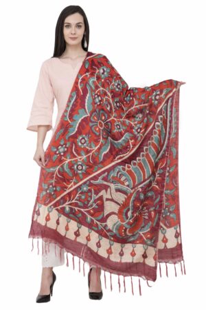 A R SILK Modal Kalamkari Print Fancy Dupatta Color Mehroon Dupatta/Chunni