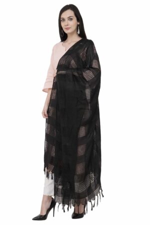 A R SILK Window Square Regular Dupatta Color Black Dupatta/Chunni