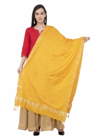 A R SILK Golden Border Regular Dupatta Color Yelllow Dupatta/Chunni