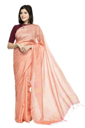 A R Silk Women’s Peach Bhagalpuri Cotton Silk Saree With Blouse Piece