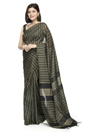 A R Silk Women’s Black Bhagalpuri Cotton Silk Saree With Blouse Piece