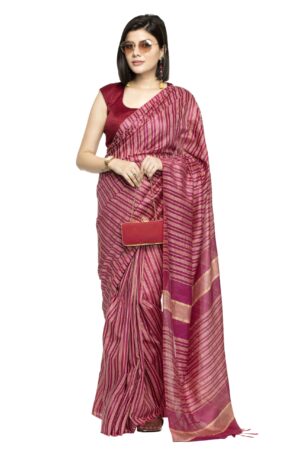 A R Silk Women’s Purple Bhagalpuri Cotton Silk Saree With Blouse Piece