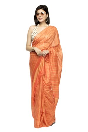 A R Silk Women’s Orange Bhagalpuri Cotton Silk Saree With Blouse Piece