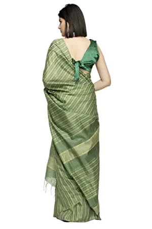 A R Silk Women’s Olive Green Bhagalpuri Cotton Silk Saree With Blouse Piece