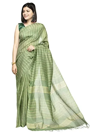 A R Silk Women’s Olive Green Bhagalpuri Cotton Silk Saree With Blouse Piece