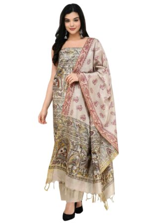 A R Silk Women’s Tussar Silk Printed Unstitched Salwar Suit Dress Material with Dupatta (Multicolor, Free Size)