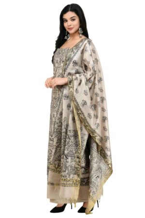 A R Silk Women’s Tussar Silk Printed Unstitched Salwar Suit Dress Material with Dupatta (Multi Printed, Free Size)